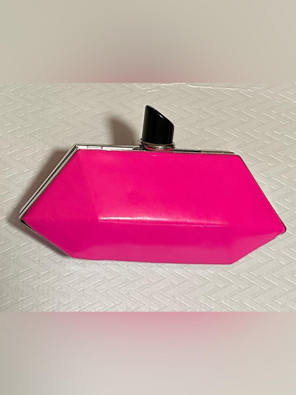 MMS Design Studio Hot Pink Lipstick Patent Geometric Clutch w/Strap